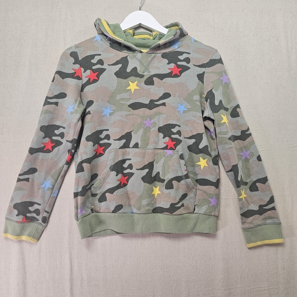 Boden Girls 11-12Y Green Camo Stars Hooded Sweatshirt Hoodie‎ Kangaroo Pocket
